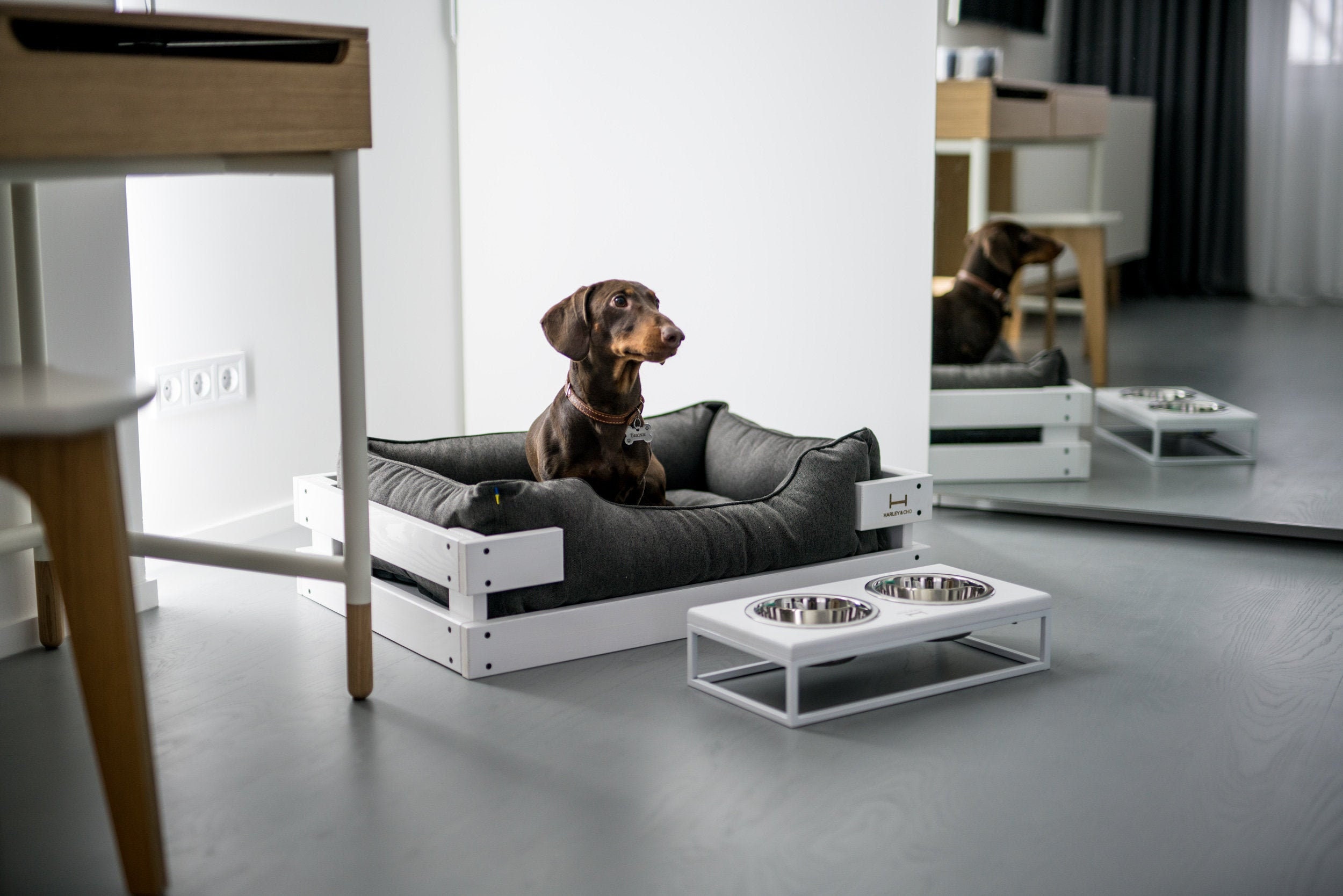 Indoor dog bed with wooden frame / Mat for small dog / Durable Etsy