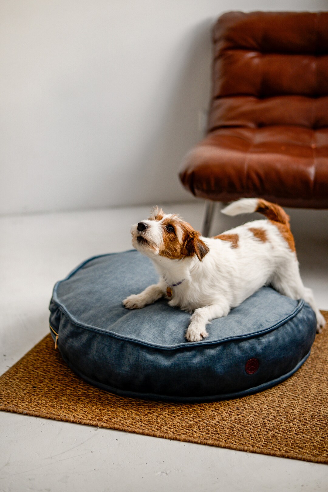 Blue Velour Floor Pillow Bed for Dog, Cozy Dog Bed, Floor Pillow Bed