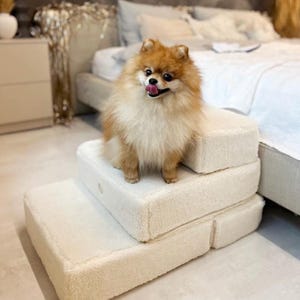 Fur Dog Stairs, Dog Steps for Bed, Pet Steps for Small or Senior Dogs, Two Sizes Dog Stairs for High Bed, Soft Pet Ramps