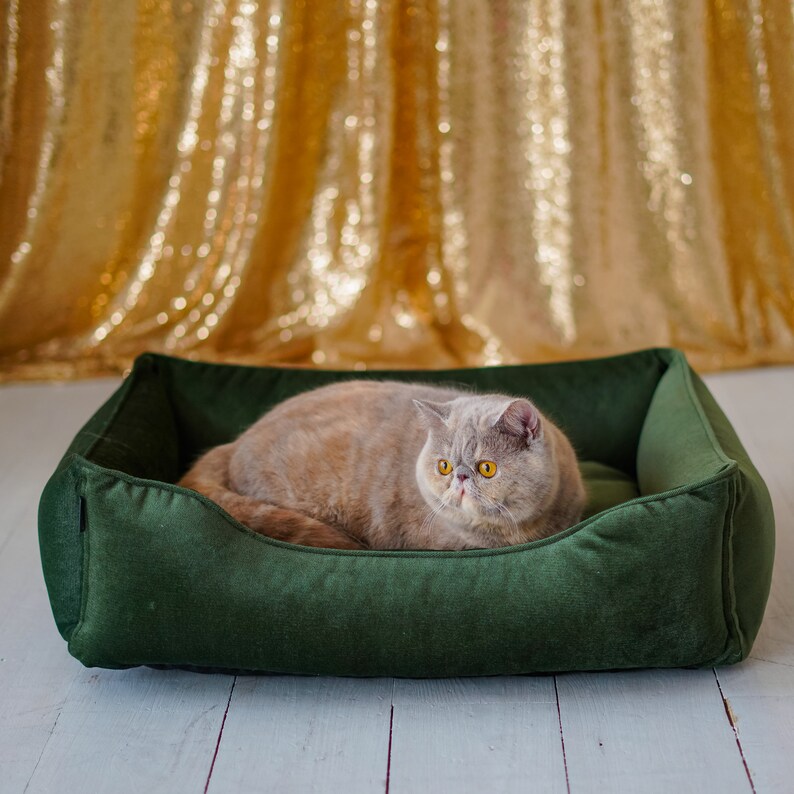 Cat Bed Emerald Green Velvet Cat floor pillow for modern Etsy