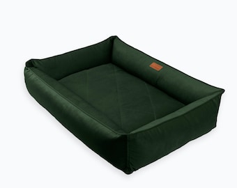 Dog Sofa Velour Green: Durable Furniture Fabric, Removable Cover