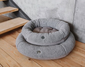 Faux Fur Bed For Cat, Soft Pet Bed, Cat Donut Bed, Modern Cat Furniture, Washable Bed For Cat, Pet Supplies