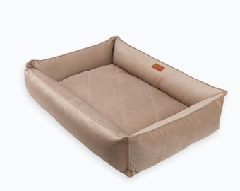 Dog Sofa Velour Beige: Durable Furniture Fabric, Removable Cover