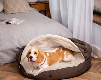 Hooded Dog Cave Bed: Warm Faux Fur Pet Bed