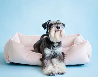 Dusty Pudra Velvet Dog Bed: Washable Puppy Nesting Couch (S-XXL)