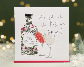 Let's Get into the Festive Spirit - Handfinished Cute Christmas Card with Snow Embossing and Crystals