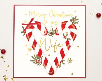 Wife Merry Christmas I Candy Cane I Christmas Card I Handmade Card I Luxury Card