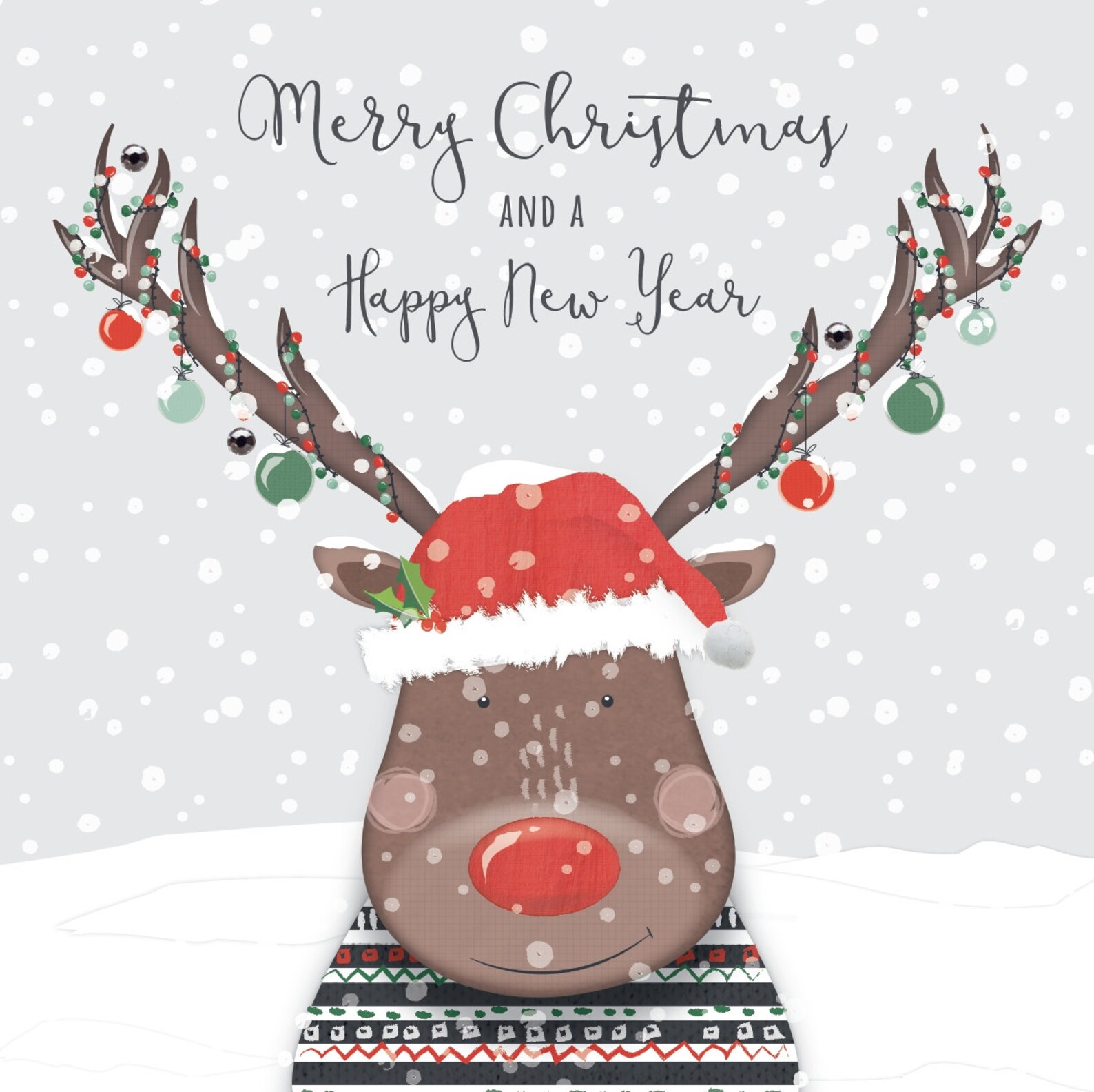 Merry Christmas and a Happy New Year Reindeer Christmas Card Etsy