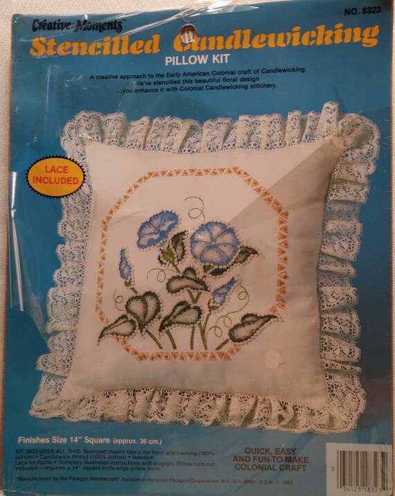 Creative Moments Stencilled Candlewicking Pillow Kit Blue Etsy