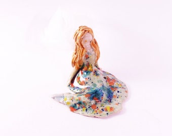 Sweet sitting angel, handmade angel, ceramic figurine, ceramic decor, christmas decor, embeceramics