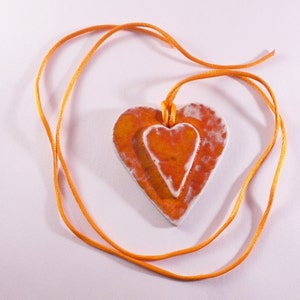 Orange hearts necklace, heart necklace, handmade ceramic, handmade jewelry, pendant jewelry, wedding favor, wedding necklace