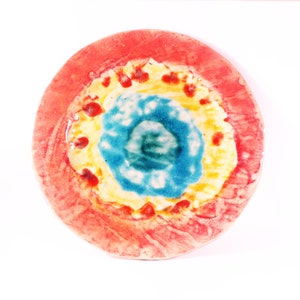 Colorful unique plate, handmade plate, ceramic plate, handcraft pottery, circle plate, ceramics and pottery, red plate, unique ceramic
