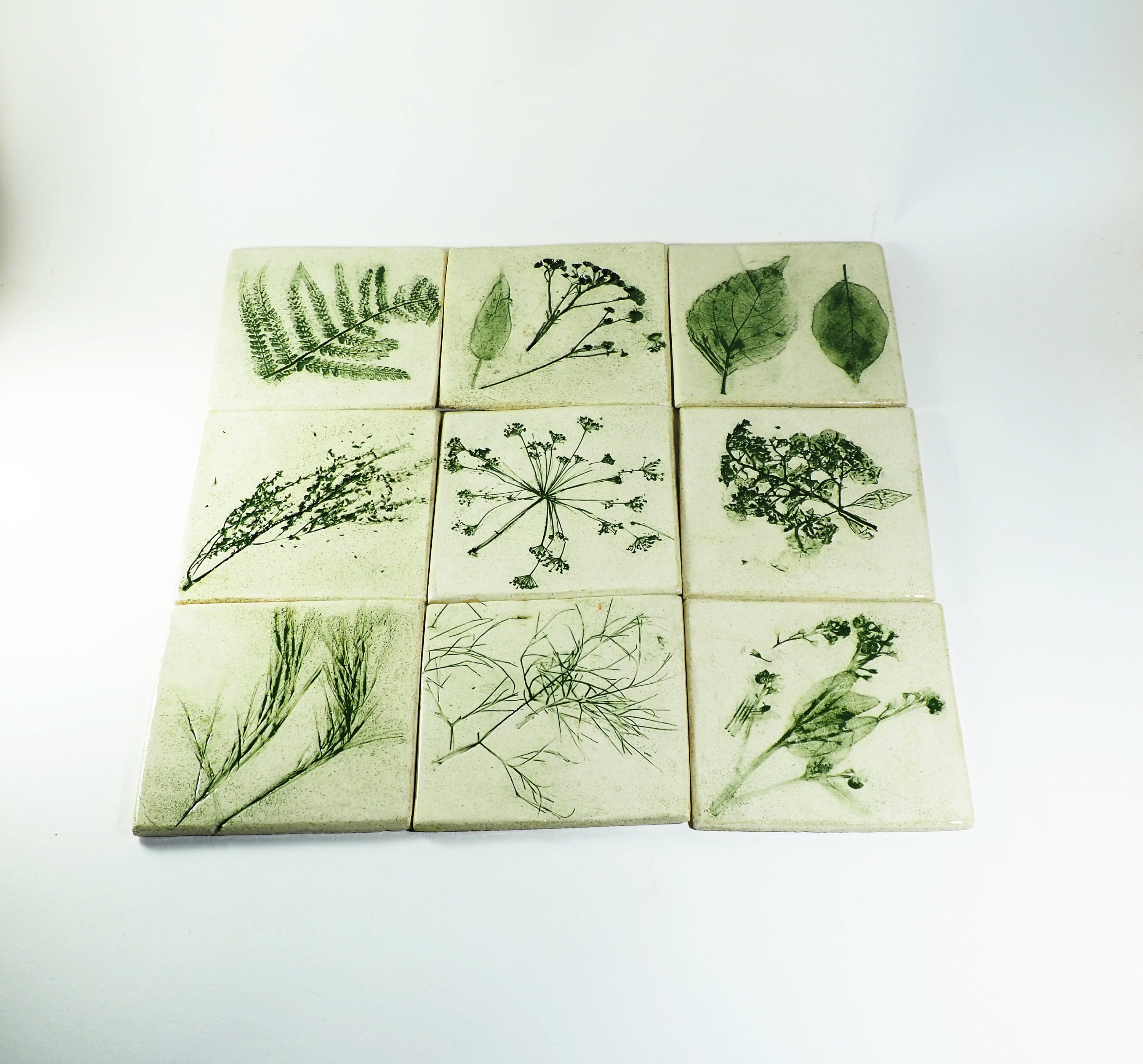 Pressed herbs ceramic tiles handmade ceramic handformed Etsy