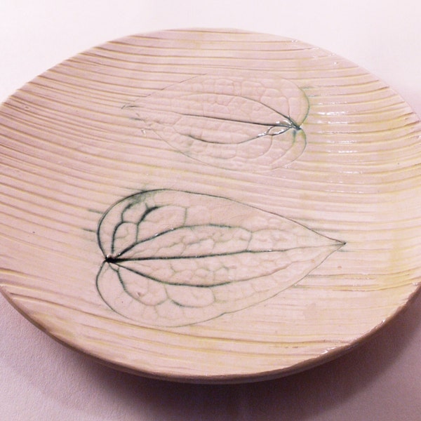 Handmade pottery clematis leaves, ceramic leaves, ceramic plate, natural pottery, modern plate