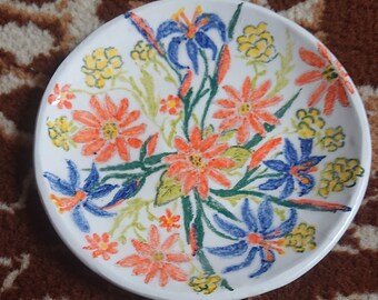Handpainted plate, flower plate, ceramic decor, decorative plate, handmade ceramic, embeceramics