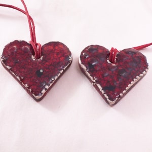 Two red hearts necklace, heart necklace, red heart pendant, ceramic pendant, handmade jewelry, wedding favor, wedding necklace