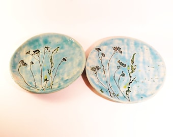 Natural blue plates, ceramic plates, handmade plate, ceramic plate, handmade ceramic, pressed flower decor