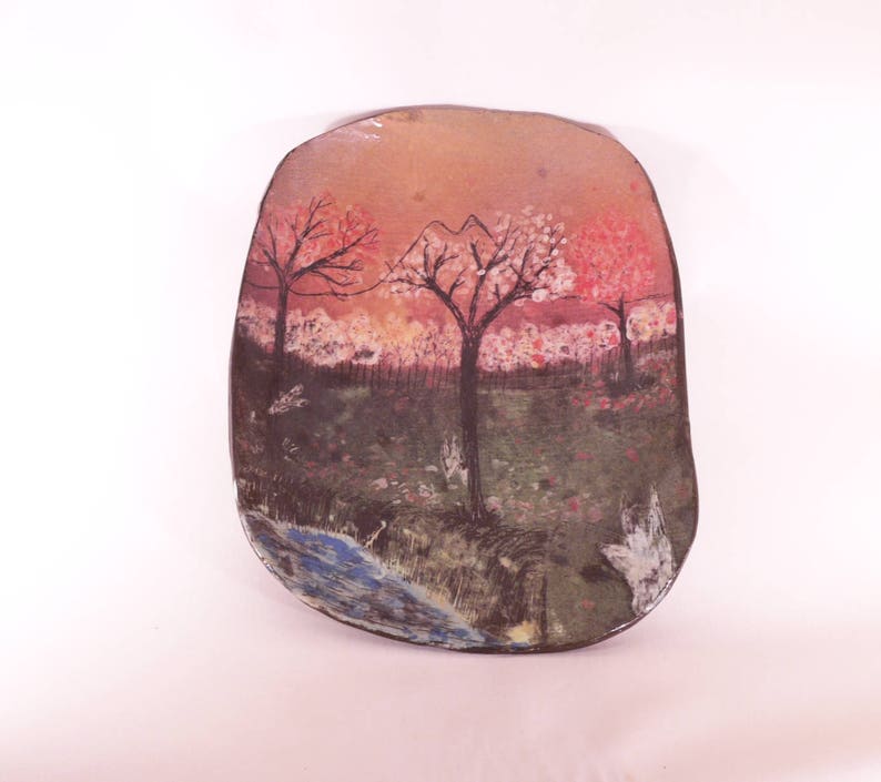 japanese bowl spring bowl ceramics and pottery sgraffito bowl handmade bowl handpainted bowl handcraft ceramic Unique spring bowl