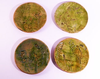 Spring green meadow plates, small plate, natural ceramic, handmade plate, handmade ceramic, pressed flower decor