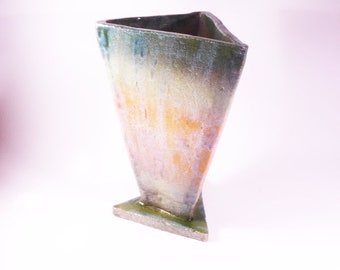 Triangular vase, ceramic vase, handmade vase, ceramic decor, handmade decor, colorful vase, embe ceramics