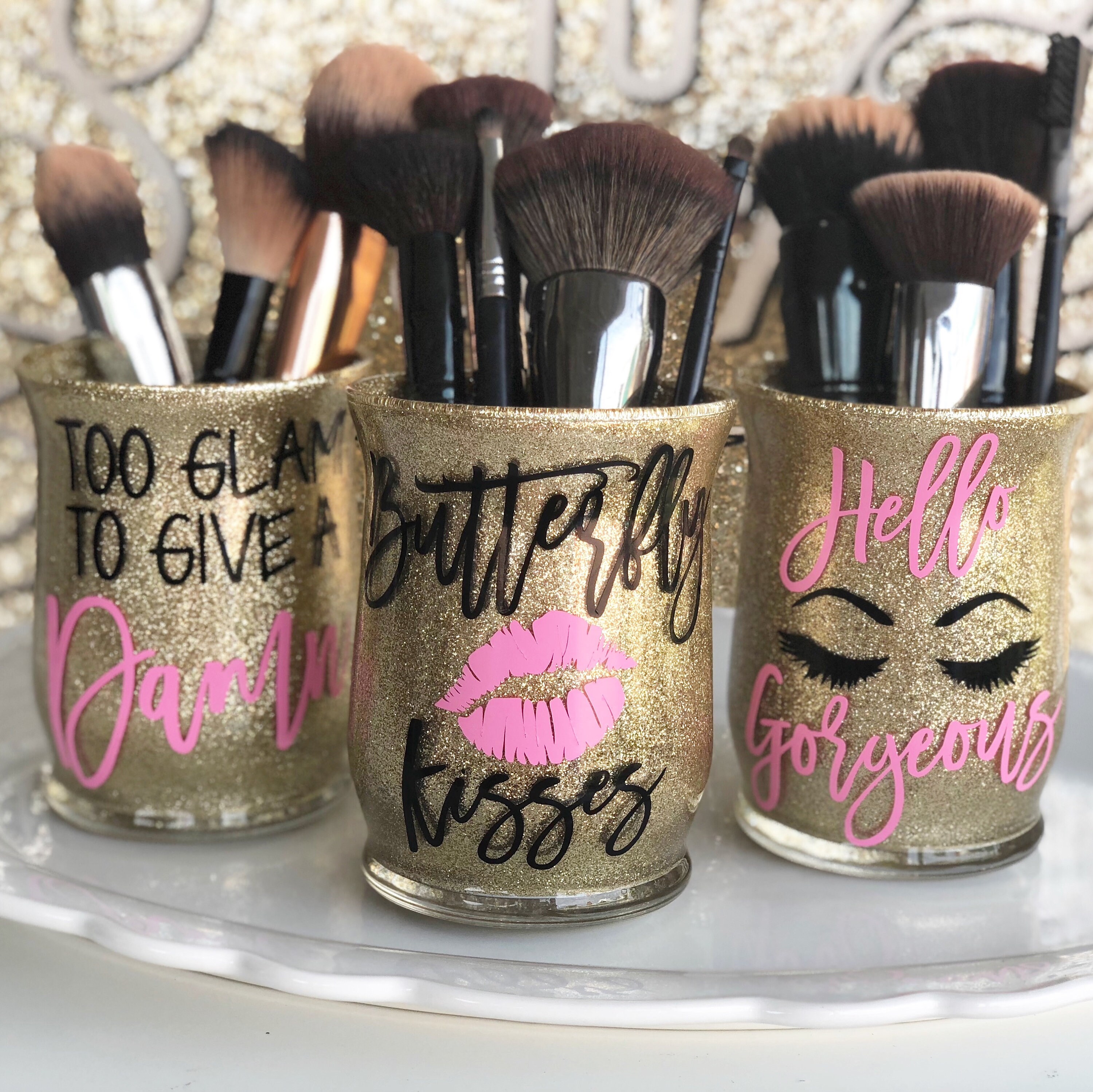 Make up brush holder Set/ Brush holder Set of 3/Glitter Brush Etsy