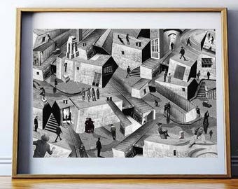 Fine Art Print / Wall art / Collage / City / People / Giclée print / Black & White / Architecture / Signed by artist / Limited edition