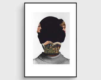 Fine Art Print / Portrait poster / Face Portrait Collage / Thought / Chess / Collage print / Giclée