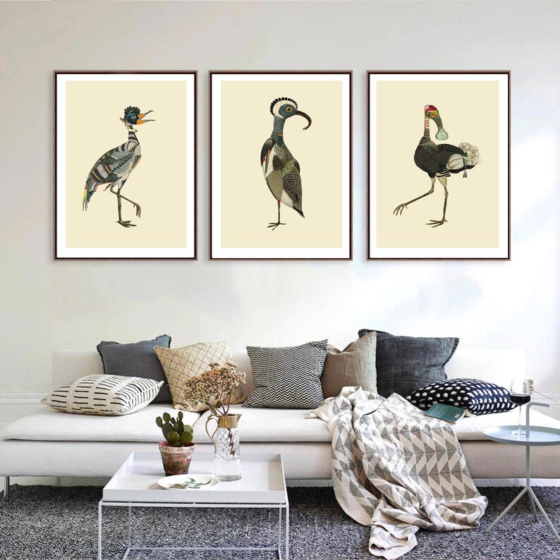 Colorful Bird Poster Collage Surrealism Exotic Birds Art Print Natural History Tropical Bird Art Wild life Gicl\u00e9e print