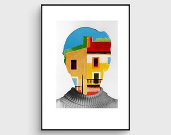 Fine Art Print / Portrait poster / Face Portrait Collage / Thought / Architercture / Collage print / Giclée
