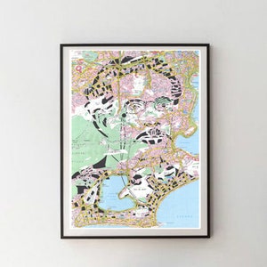Afiche de Machado de Assis / Mapa de Río de Janeiro / Brasil / Retratos literarios / Amantes de los libros - una impresión de un mapa de corte de papel original