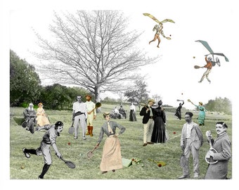 Tennis games / Collage / Fine art print /  Vladimir Nabokov, Leo Tolstoy, Anton Chekhov, Marcel Proust /  Giclée print / Signed by artist