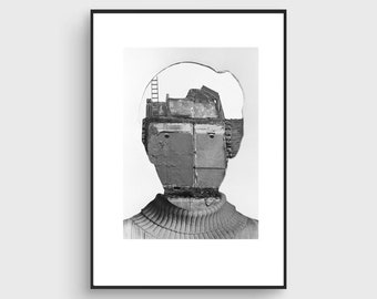 Fine Art Print / Portrait poster / Face Portrait Collage / Thought / Architercture / Collage print / Giclée