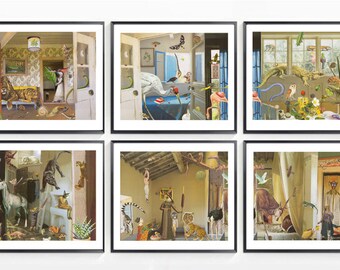 Set of 6 prints / Zoo mansion / Collage print of original collage / Animal print / Room poster / Zoology / Wild life