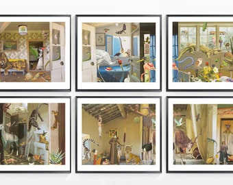 Set of 6 prints / Zoo mansion / Collage print of original collage / Animal print / Room poster / Zoology / Wild life