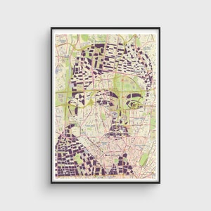 Afiche de Sadegh Hedayat / Mapa de Teherán / Escritor iraní / Retratos literarios / Amantes de los libros - una impresión de un mapa de corte de papel original
