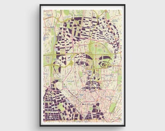 Sadegh Hedayat poster / Tehran map / Iranian writer /  Literary Portraits / Book lovers - a print of an original Paper Cut Map