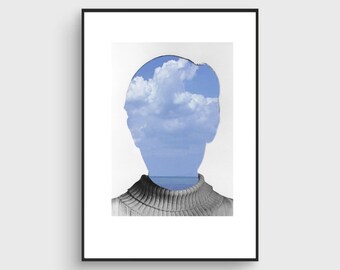 Fine Art Print / Portrait poster / Face Portrait Collage / Thought / Sky / Collage print / Giclée / Minimal poster