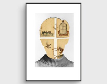 Fine Art Print / Portrait poster / Face Portrait Collage / Thought  / Game cards / Collage print / Giclée