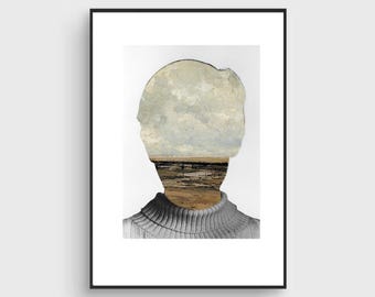 Fine Art Print / Portrait poster / Face Portrait Collage / Sky Collage print / Giclée / Minimal poster