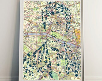 Arthur Rimbaud  papercut / Handmade Poster 50x70cm / Hand cut Map / Paris / Paper Cuttin on paper / Limited edition