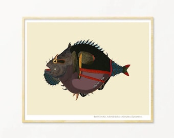 Black Fish Art Print, Sea Life Digital Collage, Giclée print