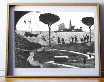 Fine Art Print / Wall Art / Collage / Island / People / Giclée print / Black & White  / Signed by artist / Limited edition