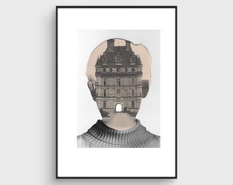 Fine Art Print / Portrait poster / Face Portrait Collage / Thought / Architercture / Old house / Collage print / Giclée