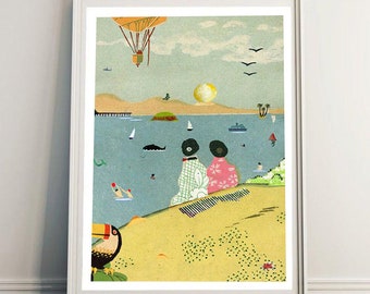 Fine Art Print / Collage / View from my island  / Collage print / Giclée / Signed by artist / Japan / Sea