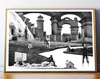 Fine Art Print / Art Poster / Collage / City / Excursion / Ancient / Black & White / Surrealism / Architecture / Statue /  Limited edition