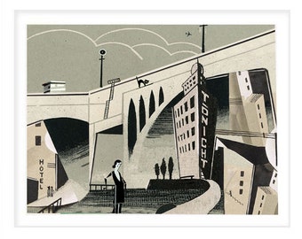 Fine Art Print / Art poster / Collage / Night stroll / City / Architecture / Bridge / Limited edition / Giclée print