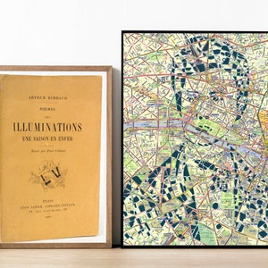 Arthur Rimbaud Poster / Mappa di Parigi / Ritratti letterari / Scrittori famosi / Amanti del libro - una stampa di una mappa originale Paper Cut