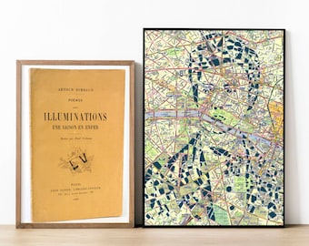 Arthur Rimbaud Poster / Paris map / Literary Portraits / Famous writers / Book lovers - a print of an original Paper Cut Map