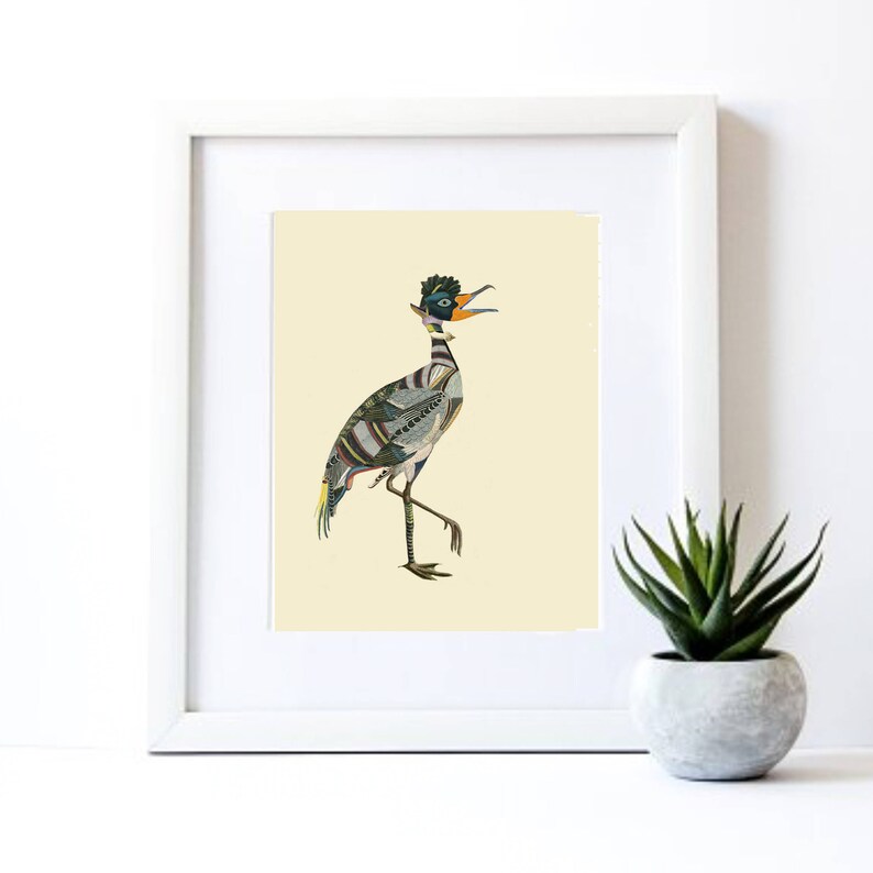 Colorful Bird Poster Collage Surrealism Exotic Birds Art Print Natural History Tropical Bird Art Wild life Gicl\u00e9e print