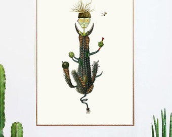 Plant poster. Cactus.  Botanical print.  Collage. Botanical Wall art. Natural history. Metamorphoses. Botanical illustration